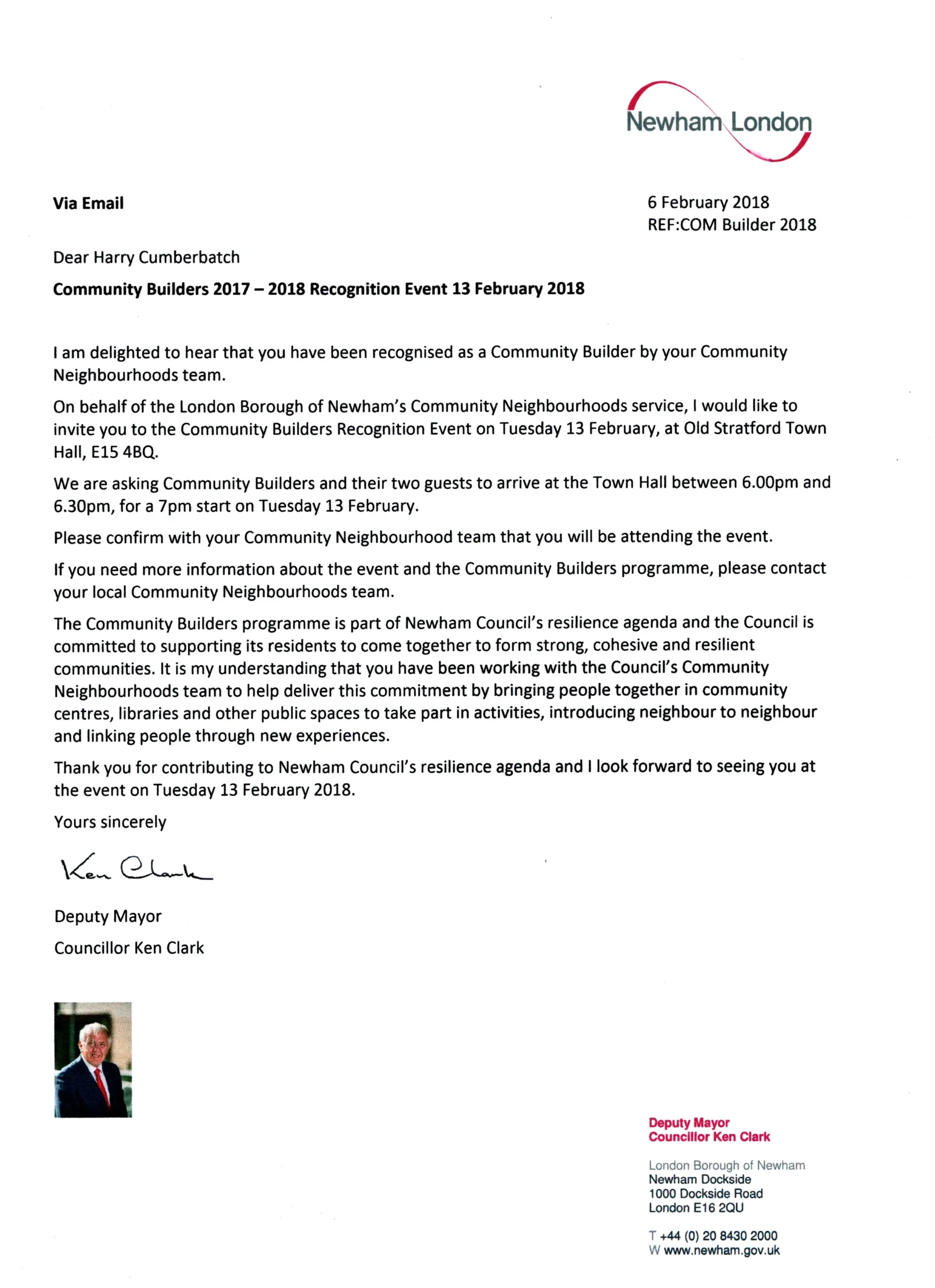 community letter copy